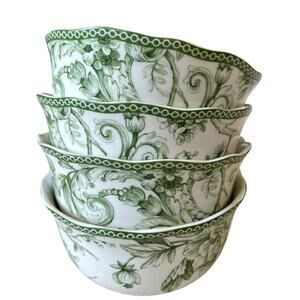 222 Fifth Adelaide MOSS Porcelain Cereal Bowls 6in Floral Set of 4 New